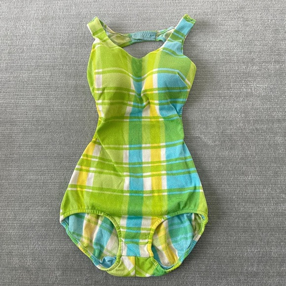 Cole Of California Other - Vintage 60 70 Cole of California Swimsuit Retro Plaid Green‎ One Piece Open Back